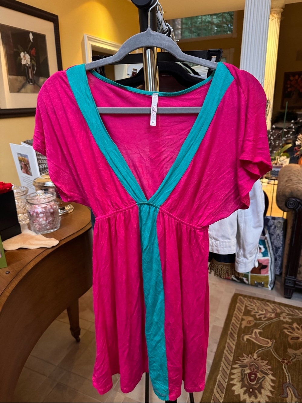 Rue21 Hot Pink Top with Teal Trim